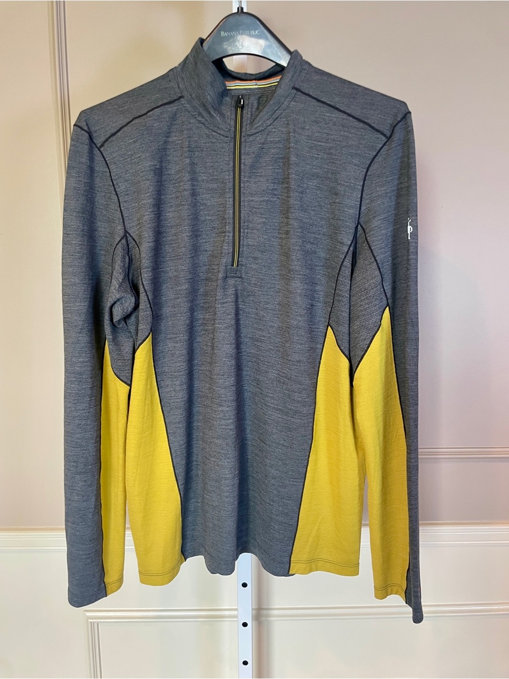 Smartwool Men's Large Merino Sport 250 1/4 Zip Base Layer Jacket Gray Yellow